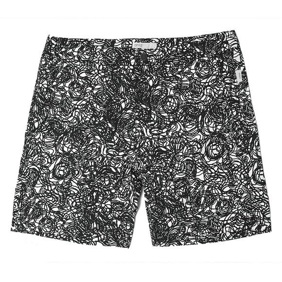 Onia Calder 7.5” White Black Abstract Scribble Printed Swim Trunks - Picture 1 of 10